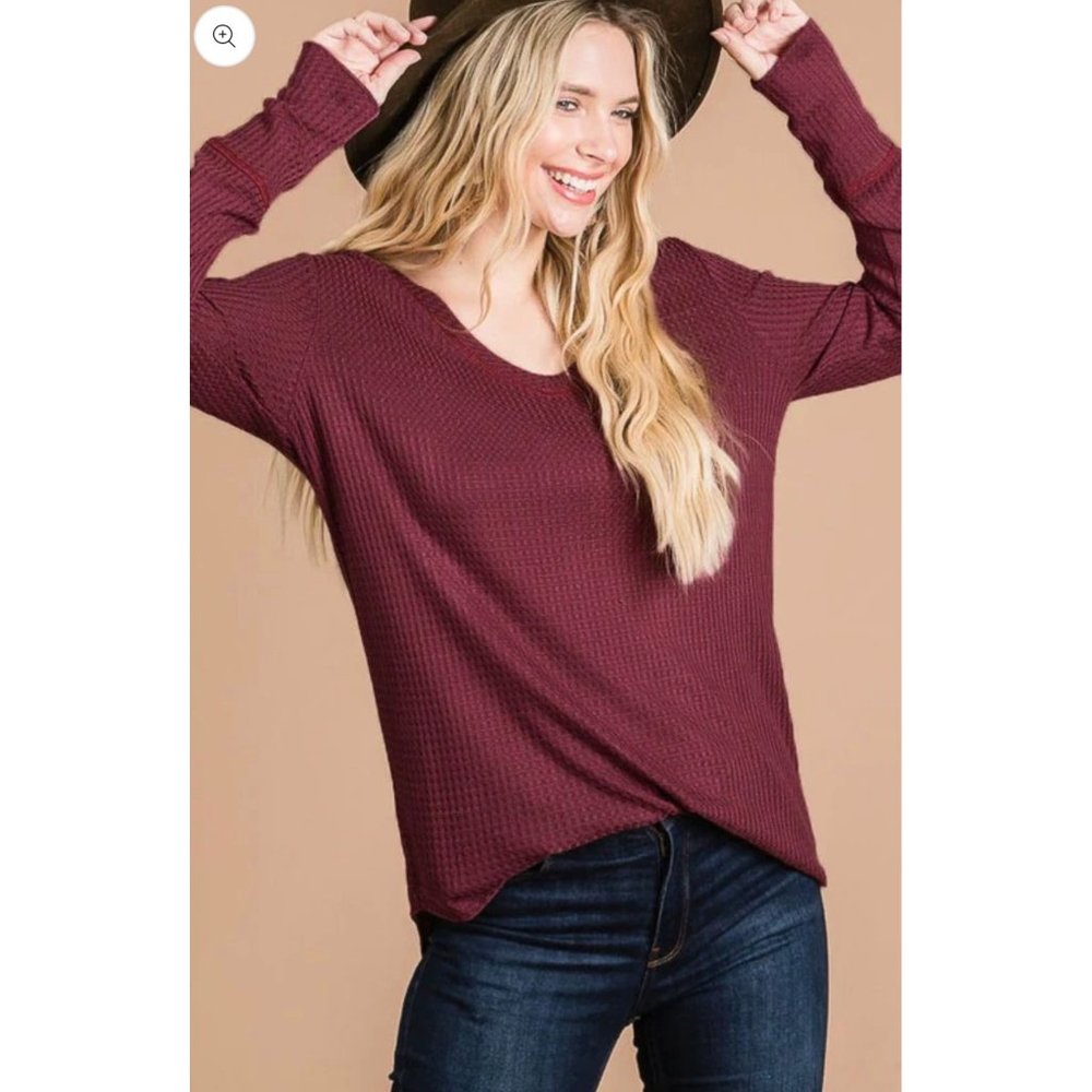 Ambiance Appared Long Sleeves waffle Knit Top
